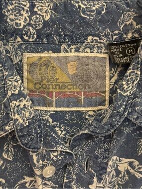 Vintage Men’s Pier Connection Blue Floral Button-Up Shirt 100% Cotton